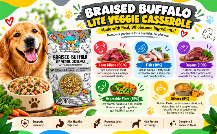 Braised Buffalo Lite Veggie Casserole – Buffalo & Vegetable Dog Food