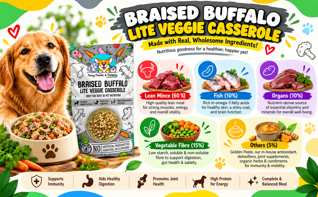 Braised Buffalo Lite Veggie Casserole – Buffalo & Vegetable Dog Food