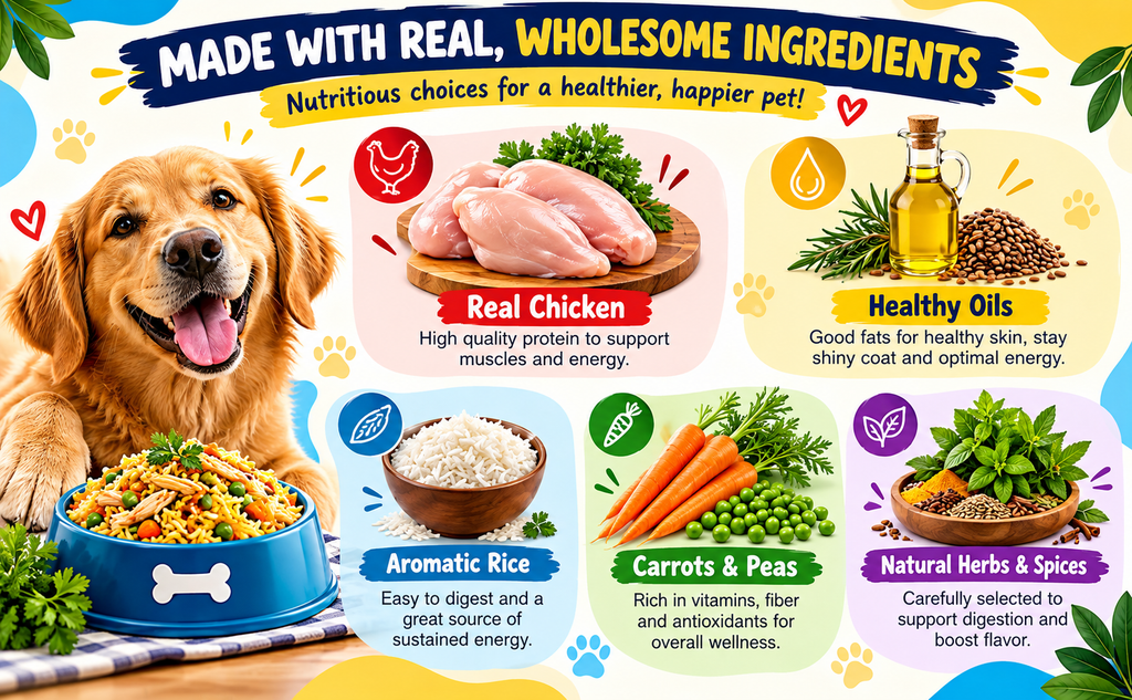 Furry Friends & Company Chicken Pulao for Dogs | Real Chicken, Basmati Rice & Vegetables | Ready-to-Serve Dog Meal Delicious Chicken Pulao – A Tasty Mealtime Treat for Your Dog!