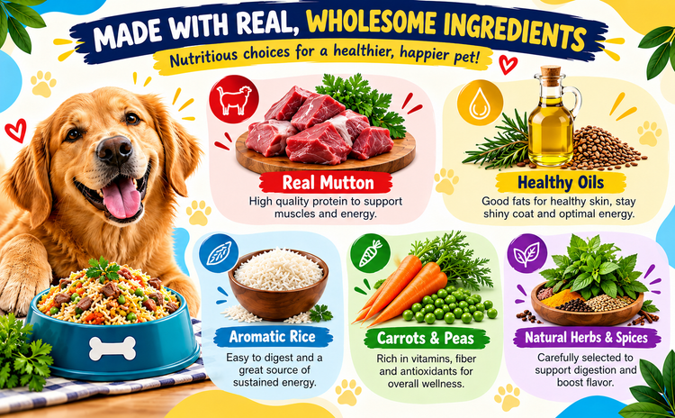 Mutton Pulao for Dogs | Ready-to-Eat Mutton & Rice Dog Food